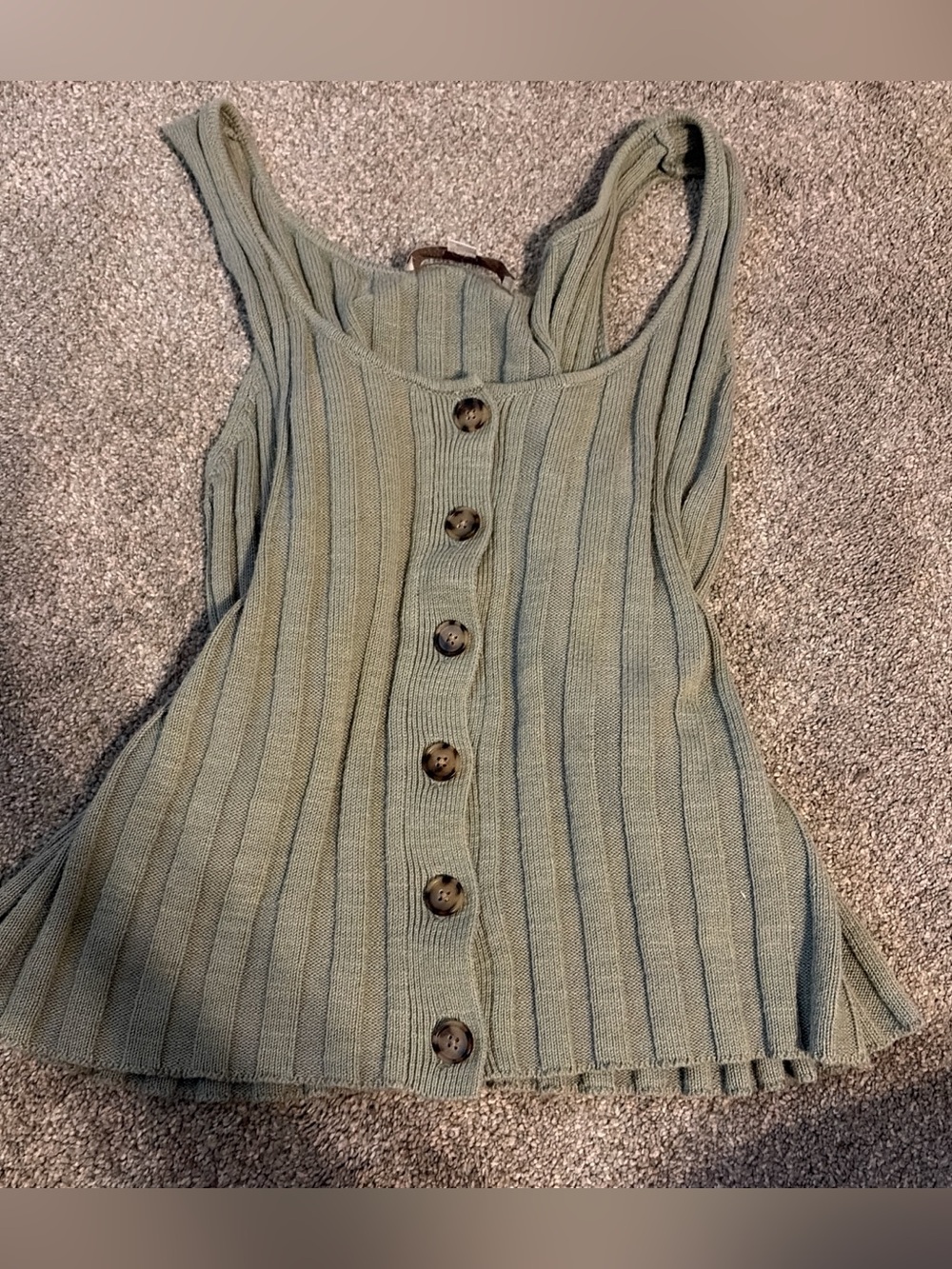 LOFT Olive Green Ribbed Button-Front Tank